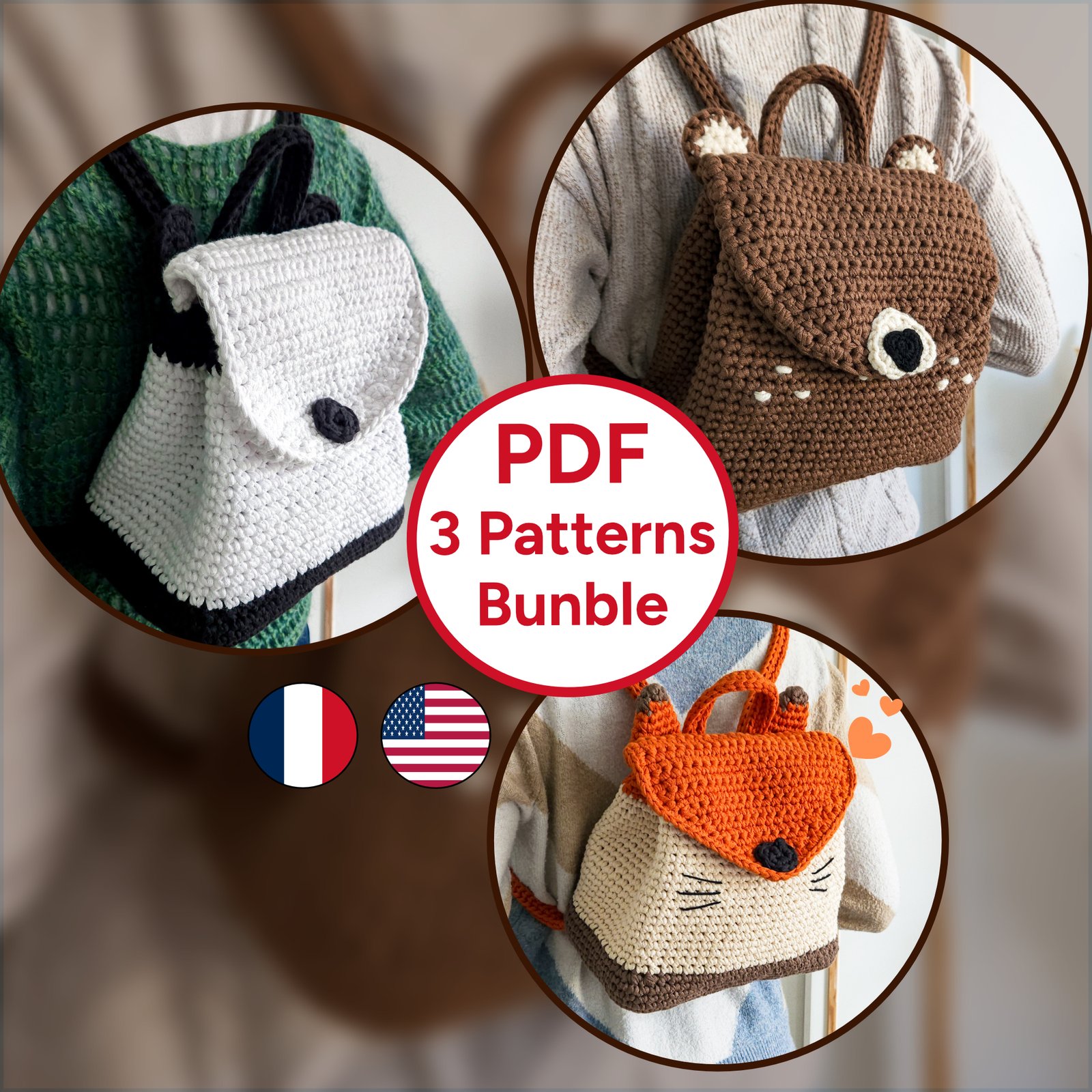 Patrons Sac à Dos au Crochet - Set de 3 Modèles PDF à télécharger