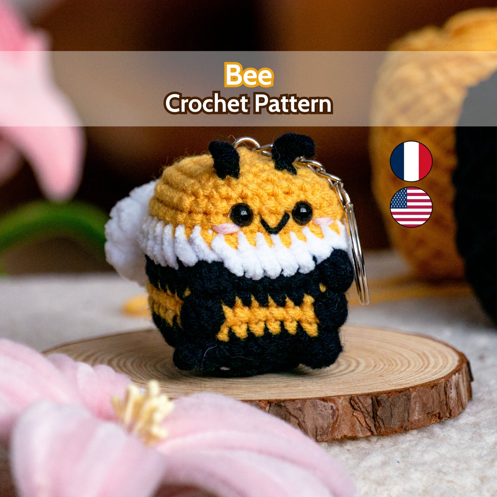 Patron Porte-clé Abeille au Crochet - Tutoriel PDF (Français/Anglais)