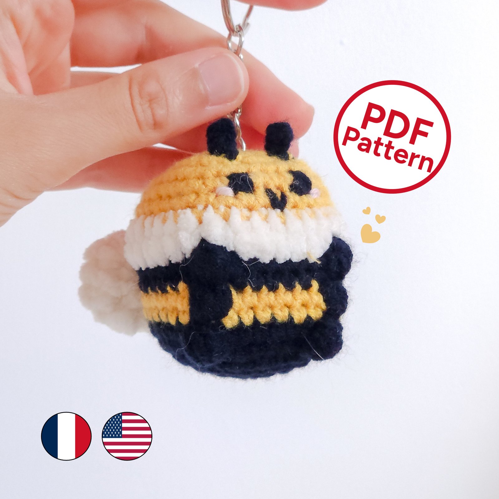 Patron Porte-clé Abeille au Crochet - Tutoriel PDF (Français/Anglais)