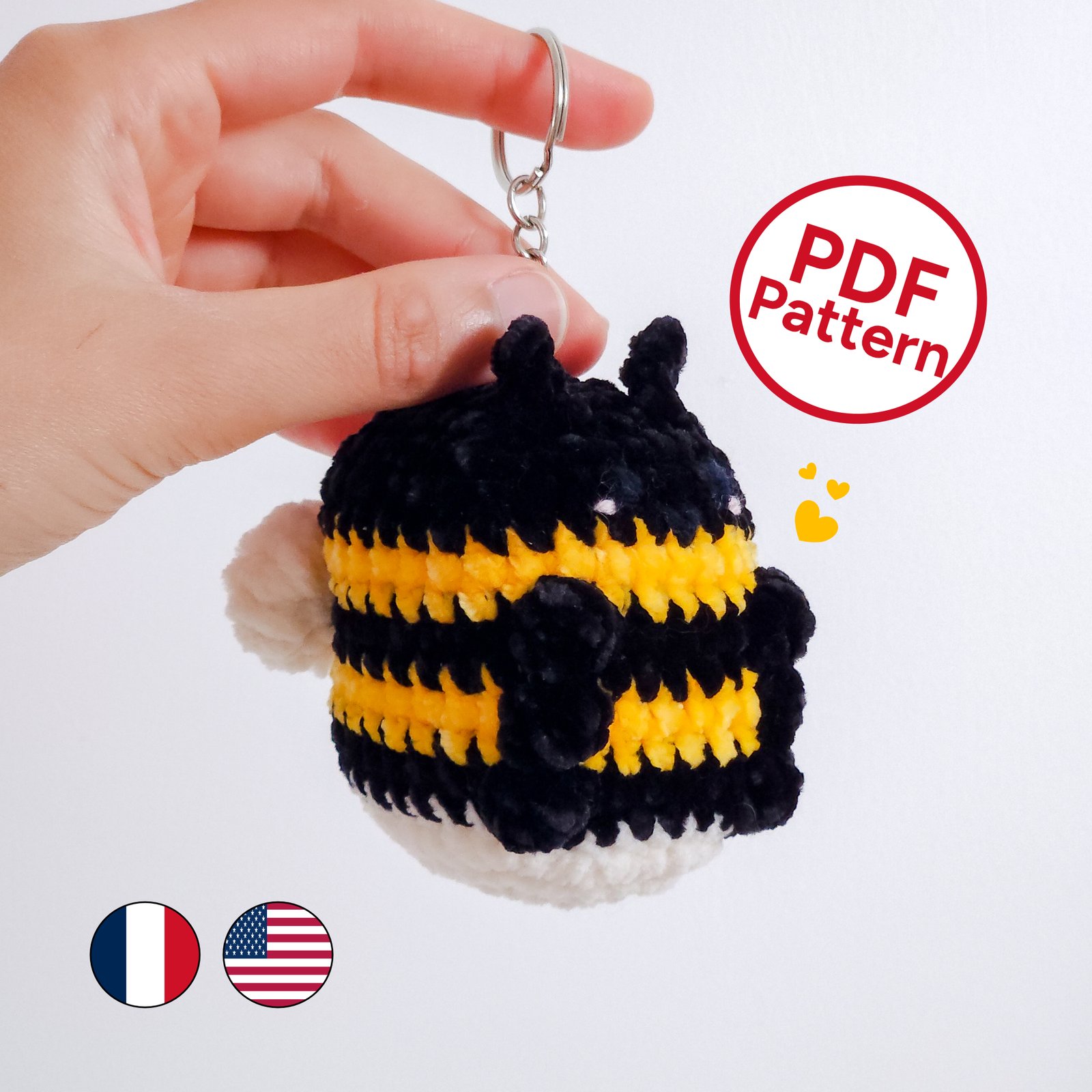 Patron Porte-clé Bourdon au Crochet - Tutoriel PDF (Français/Anglais)