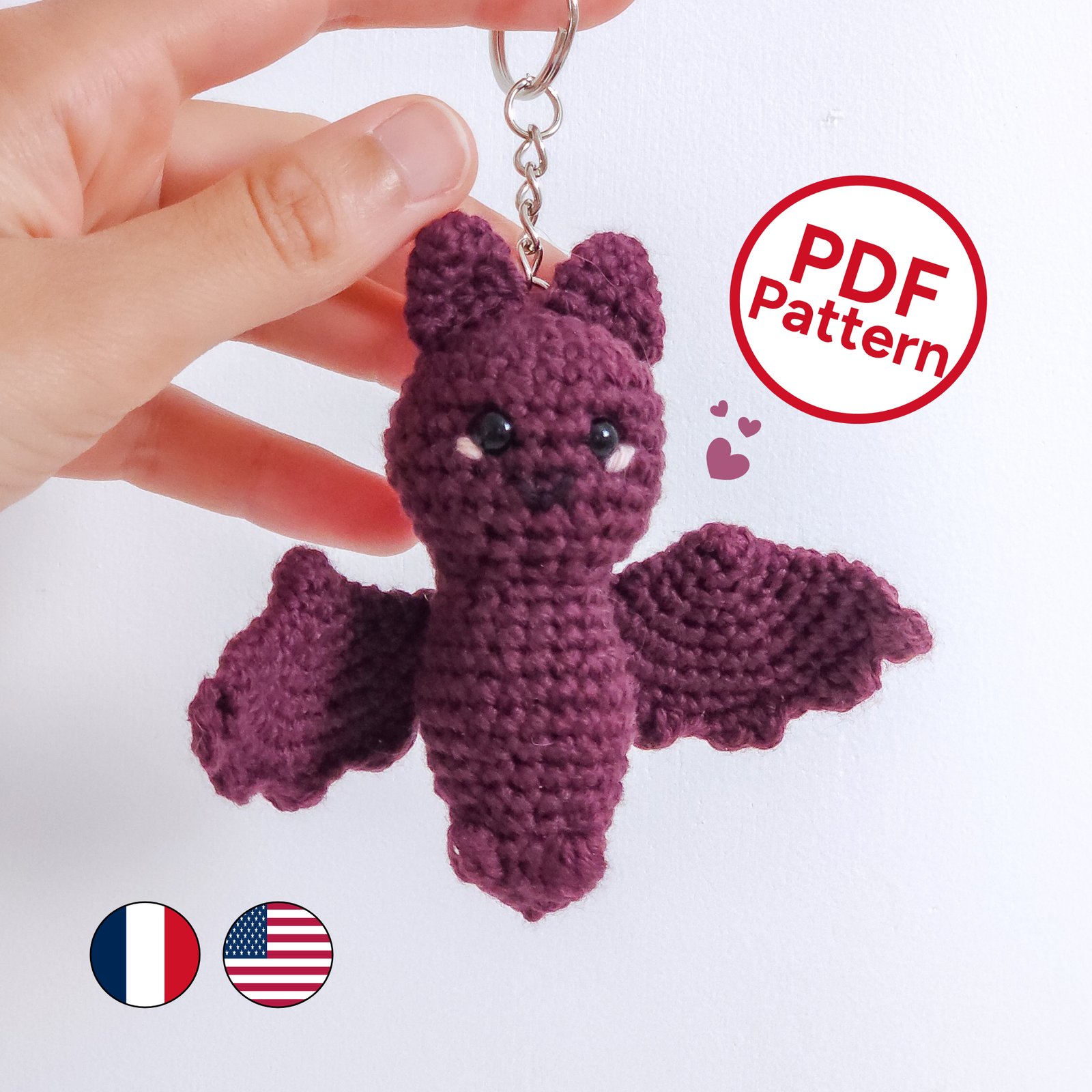 Patron Porte-clé Chauve-Souris au Crochet - Tutoriel PDF Halloween (Français/Anglais)