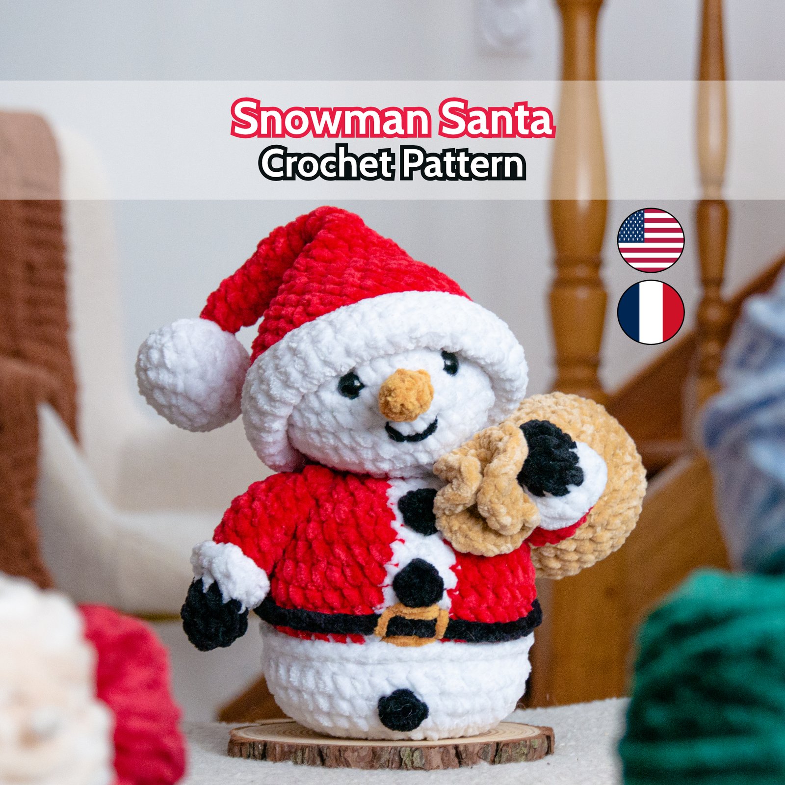 Bonhomme de Noël au Crochet - Patron Peluche PDF à télécharger Français et Anglais