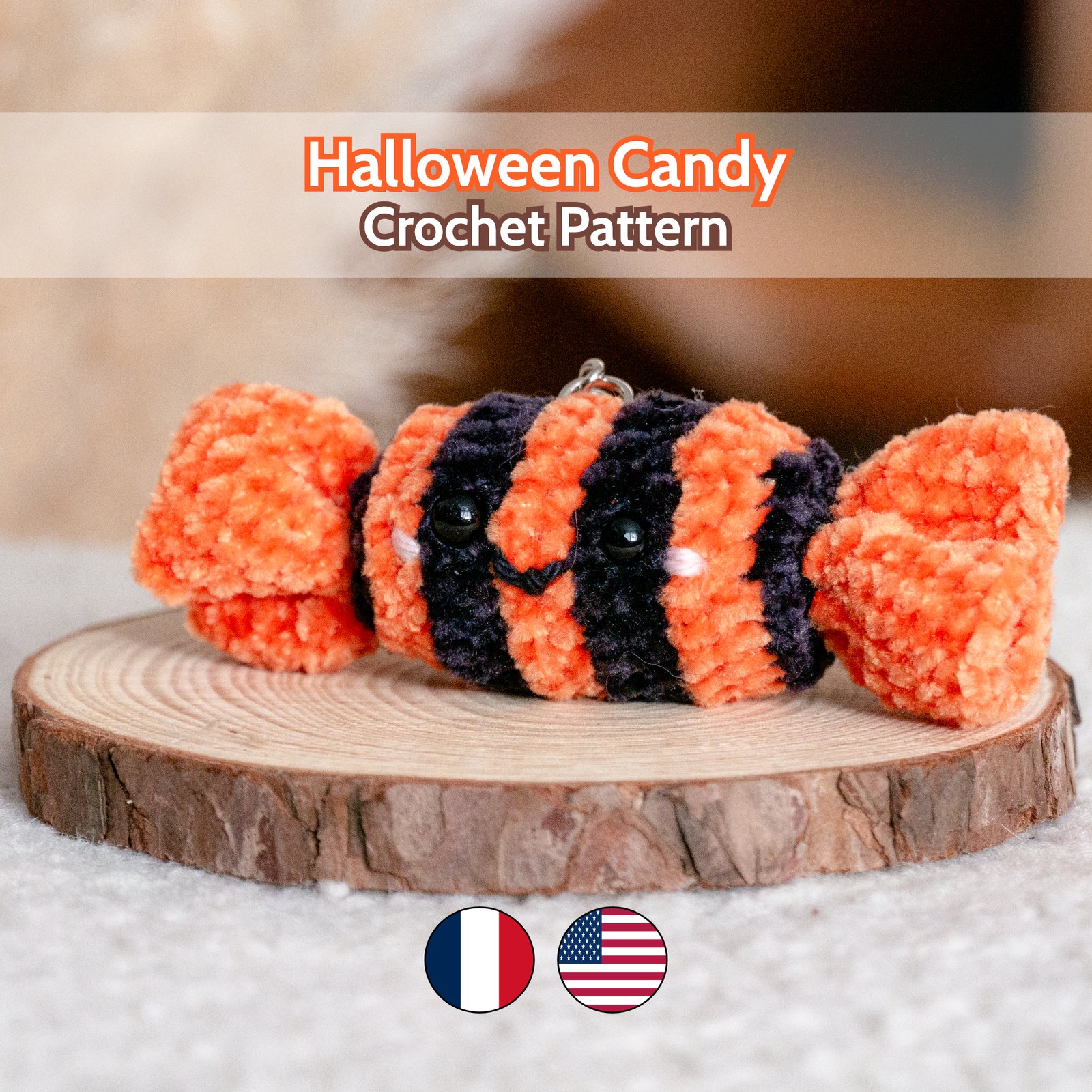 Patron Porte-clé Bonbon d'Halloween au Crochet - Tutoriel PDF (Français/Anglais)