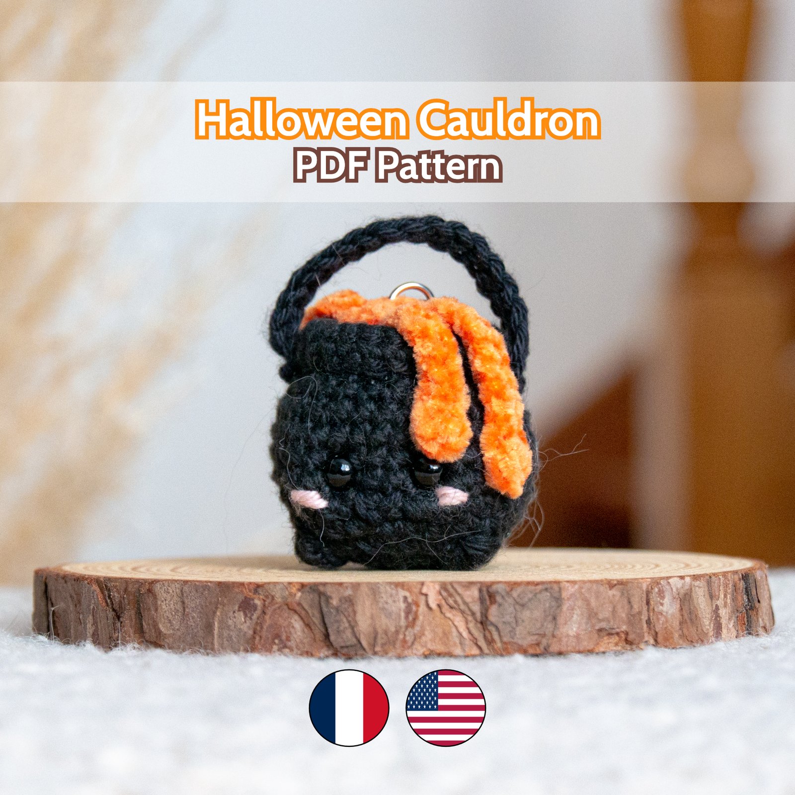 Patron Porte-clé Chaudron d'Halloween au Crochet - Tutoriel PDF (Français/Anglais)