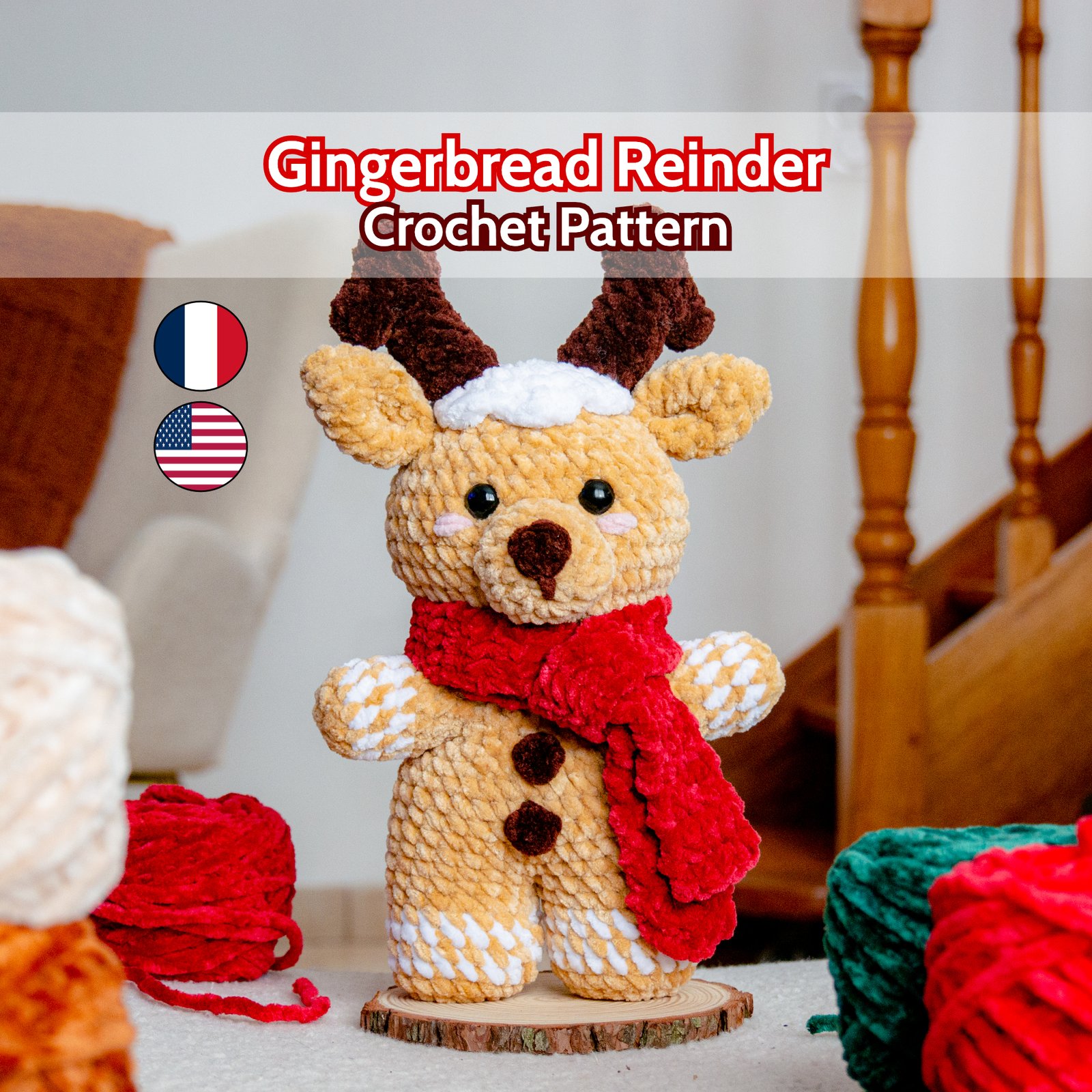 Renne en Pain d'Épice au Crochet - Patron Peluche PDF à télécharger Français et Anglais