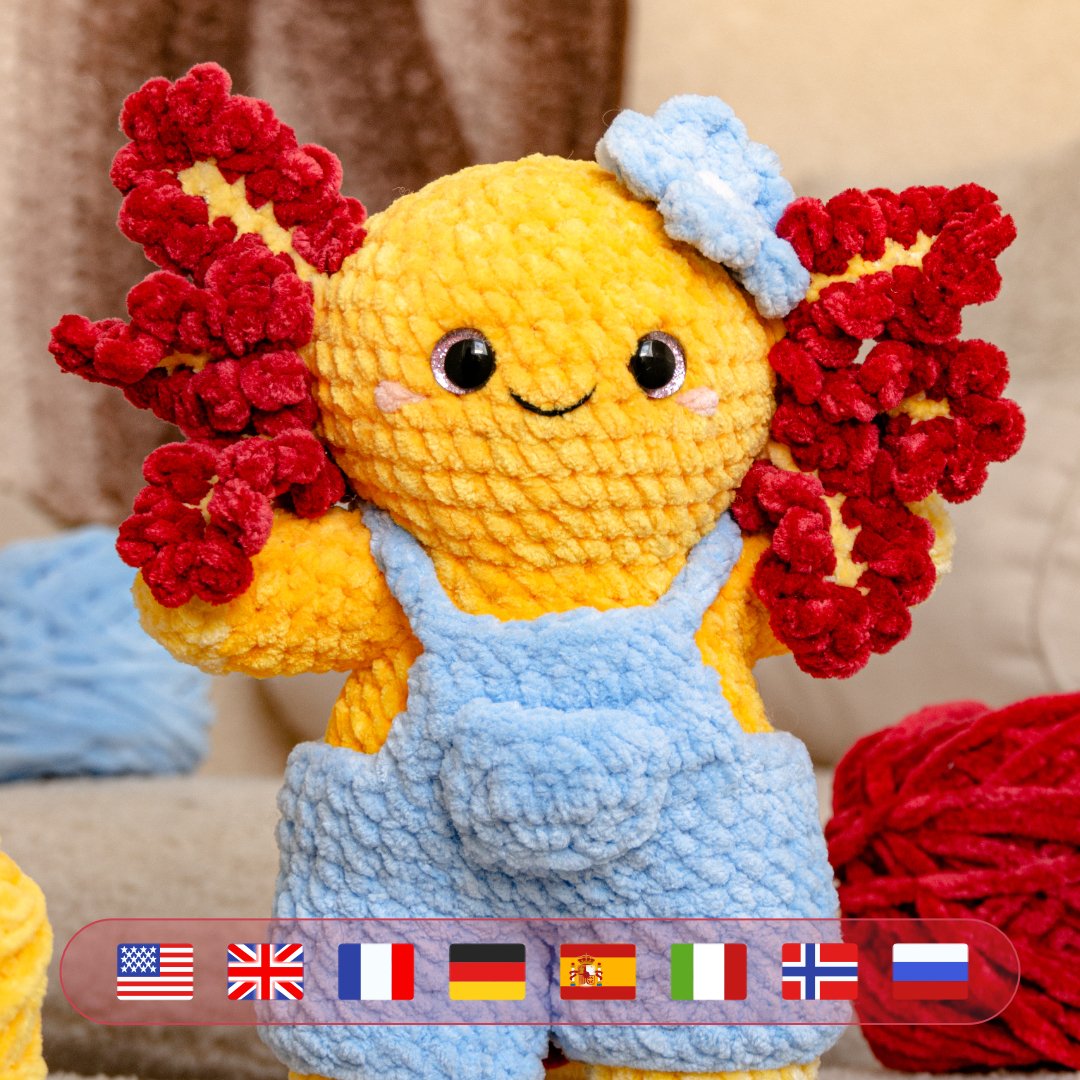 Axolotl Jardinier au Crochet – Patron Peluche PDF à télécharger (8 langues)