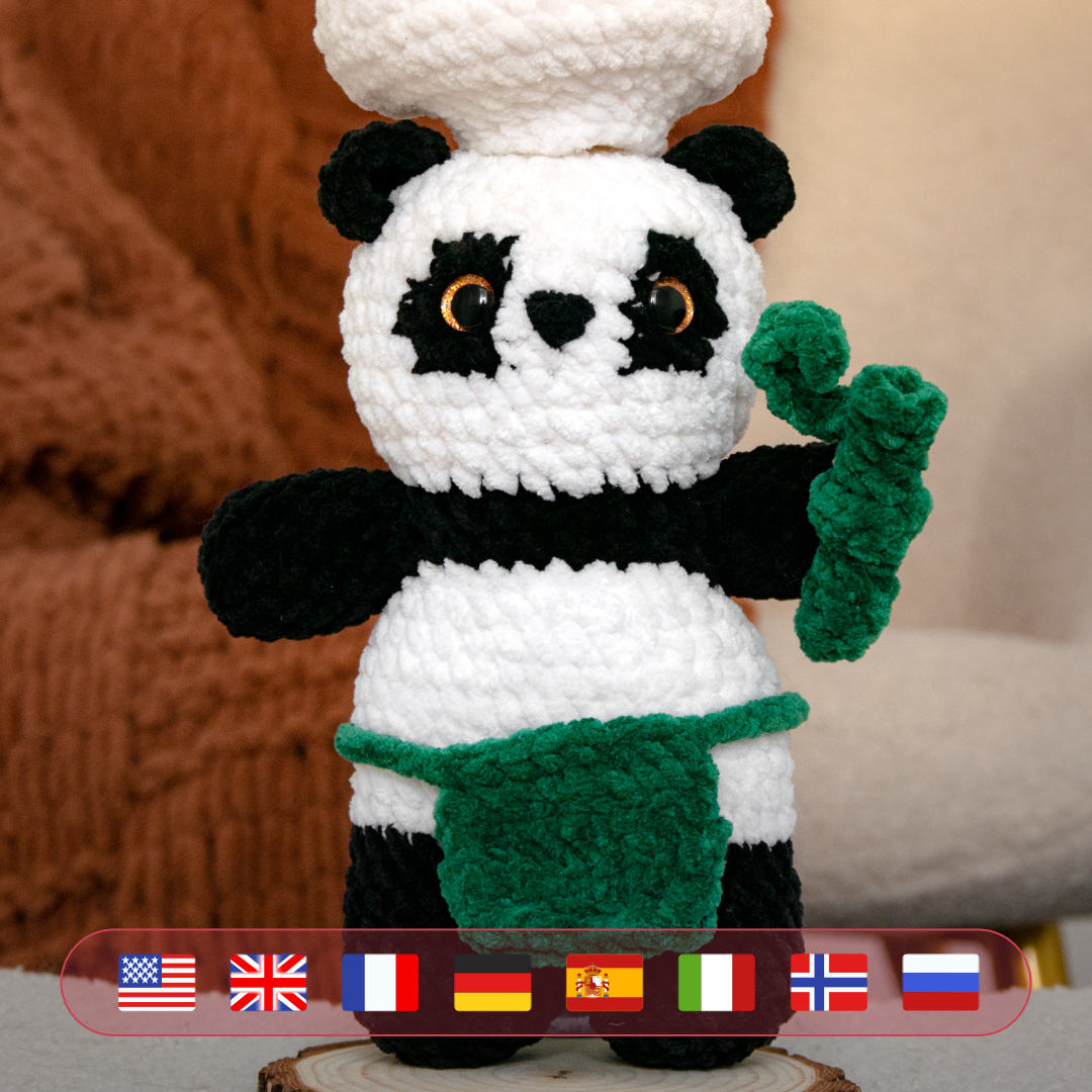 Crochet Panda Chief – Plush Pattern PDF download (8 languages)